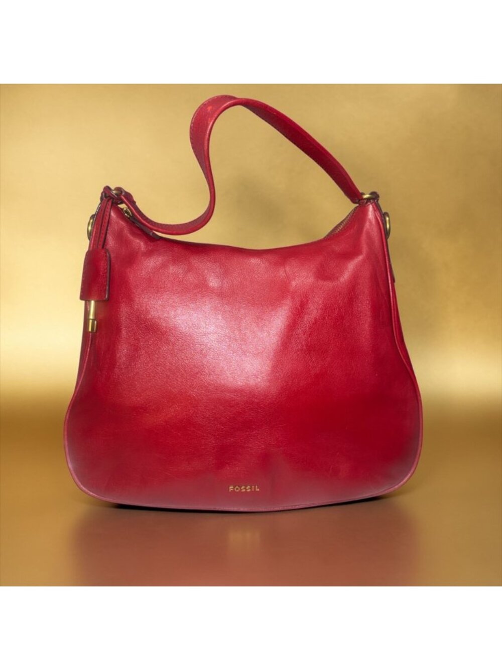 Fossil Memoir Hobo ZB5475 Regal Red All Leather Slouchy Shoulder Bag Key Charm - Picture 2 of 11